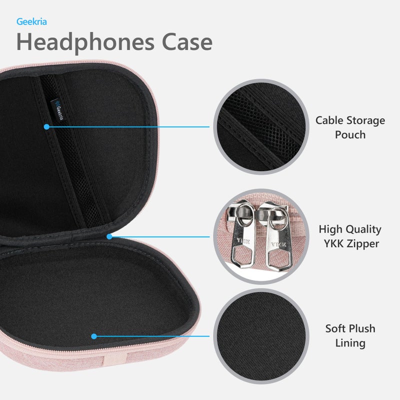 Geekria NOVA On-Ear Headphones Case Compatible with JBL Tune 510BT/660NC/560BT/500BT, Jr 310BT and More, Replacement Hard Shell Travel Bag with Cable Storage (Pink) - Image 3
